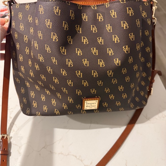 Dooney & Bourke Brown Crossbody Brenna Greta satchel with Gold Monogram - Picture 1 of 11
